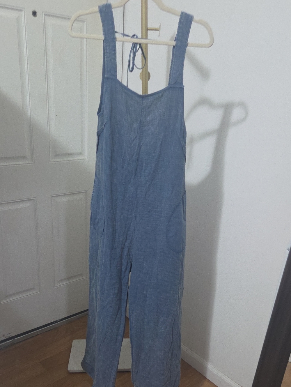 Zenana Outfitters Chambray Wide-Leg Jumpsuit in Blue
